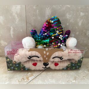 Spa Bunny Extra Plush Spa Headband with Sequin Reindeer Ears